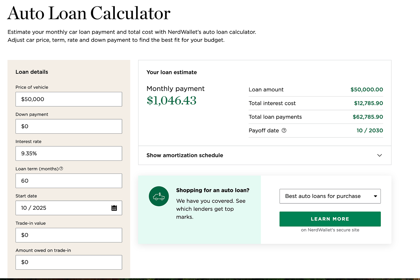 Auto loan calculator