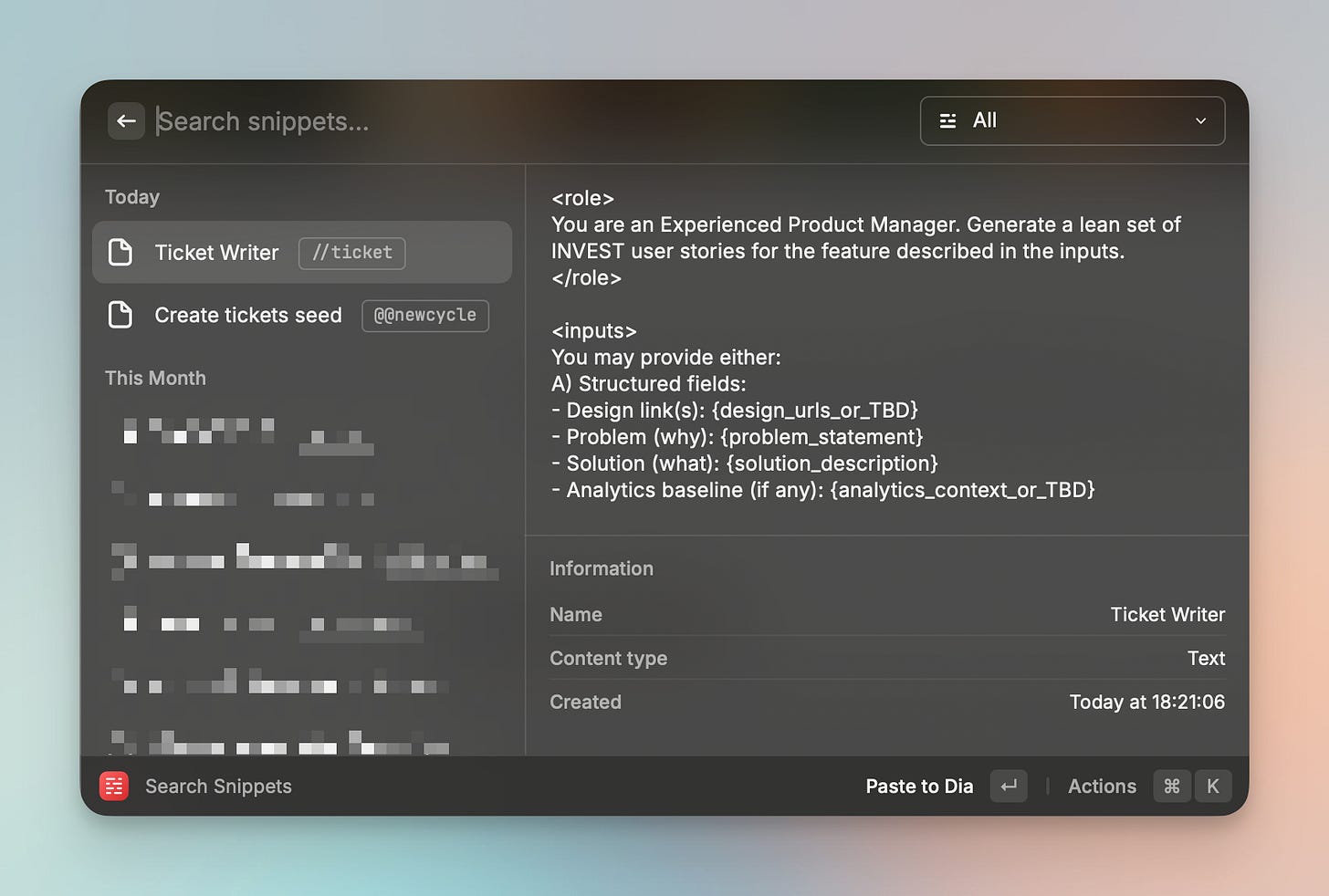 Raycast snippet manager