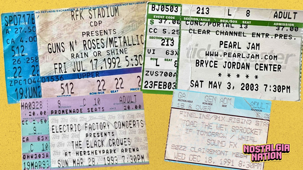 Vintage Concert Ticket Stubs | Nostalgia Nation Newsletter
