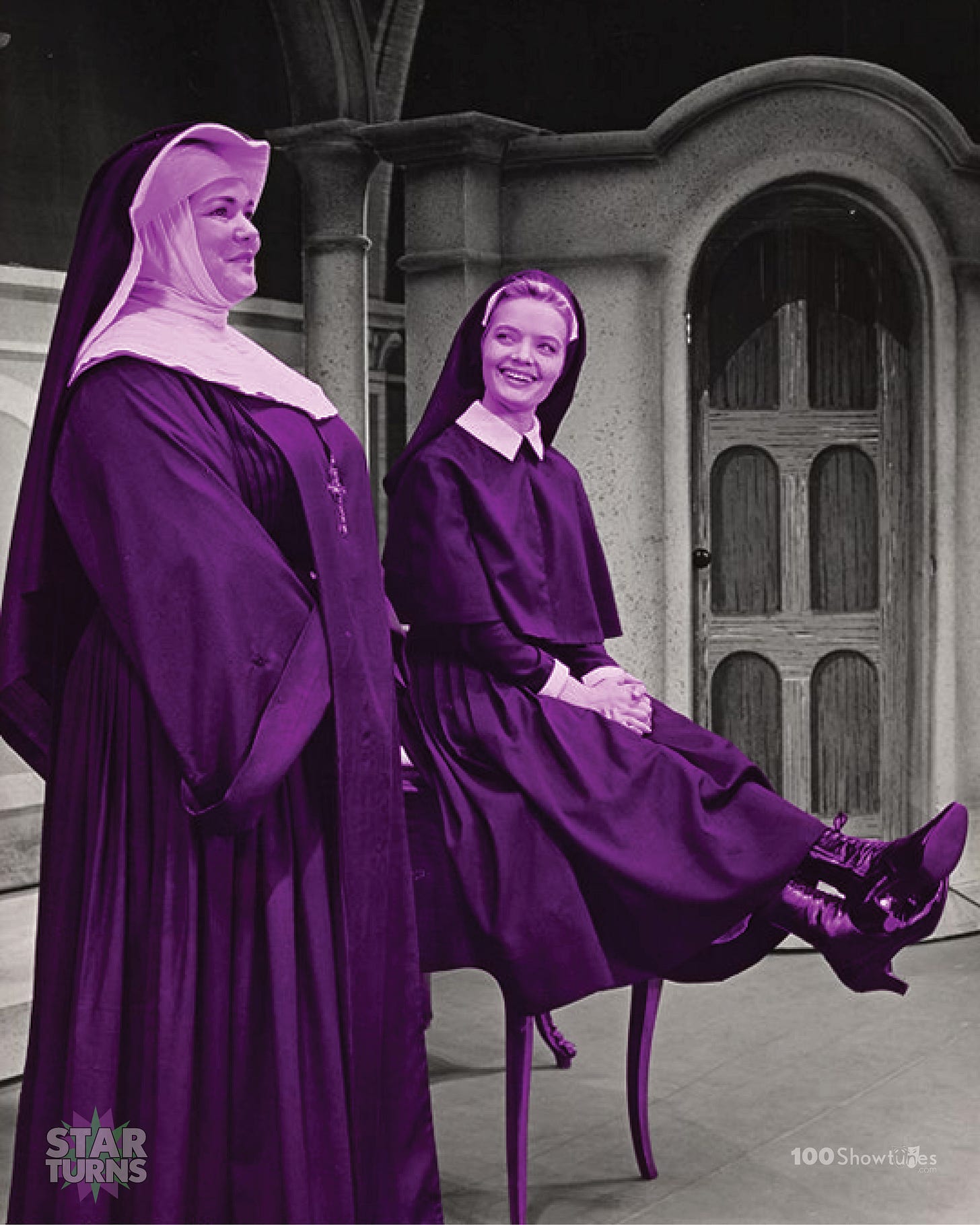 A tinted photo of Florence Henderson and Beatrice Krebs from the National Tour of The Sound of Music
