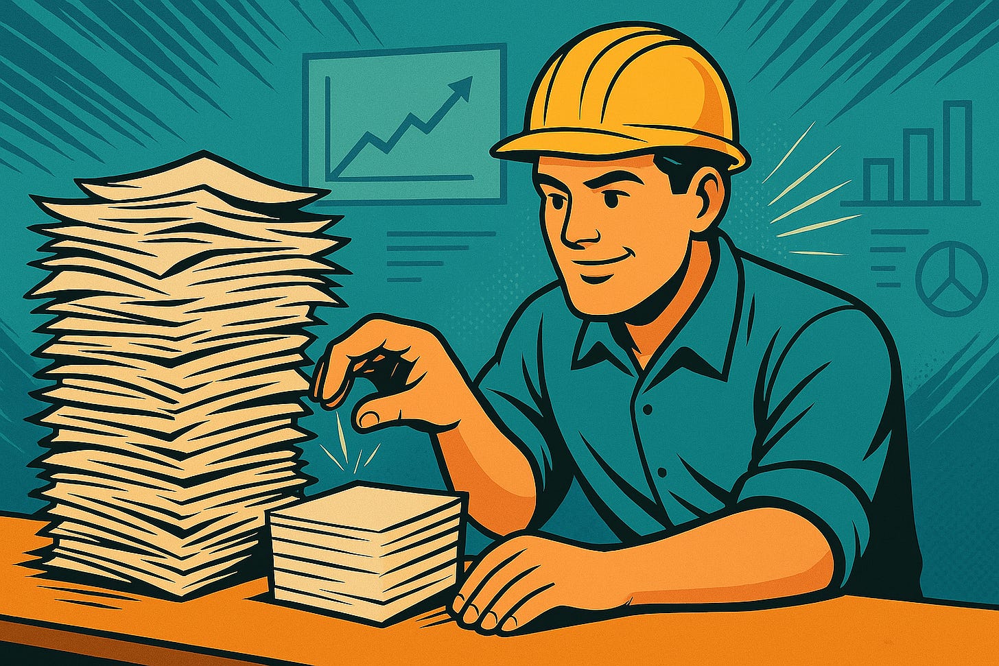 Data engineer picking tasks from a small pile of high priority projects and ignores the messy pile of low-priority ad-hoc tasks