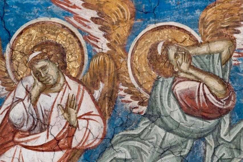 Particolare di un affresco di Visoki Dečani, in Kosovo, raffigurante degli angeli. Per gentile concessione del monastero.