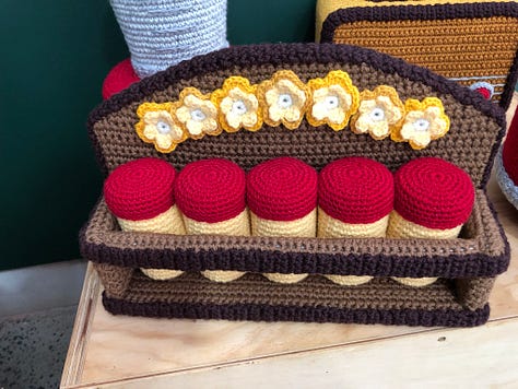 colourful crocheted artworks