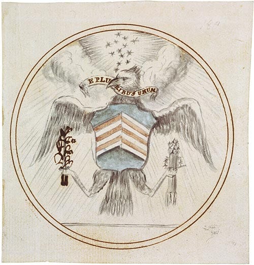 A Roman aquila ornament; the original design of the Great Seal of the United States.