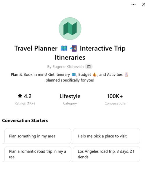 A screenshot of a travel planner
AI-generated content may be incorrect. A screenshot of a travel planner
AI-generated content may be incorrect.