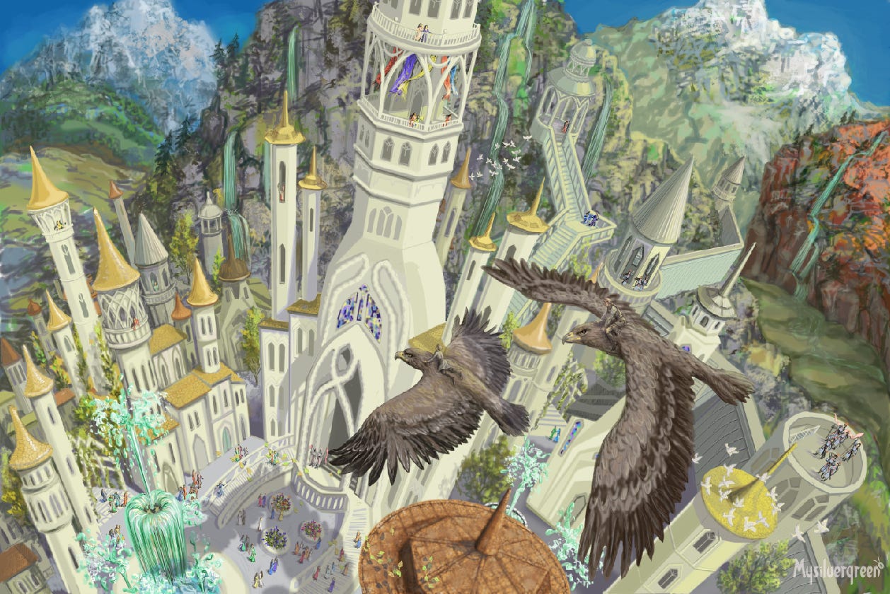 Hurin and Huor are landing in Gondolin Hurin and Huor are landing in Gondolin