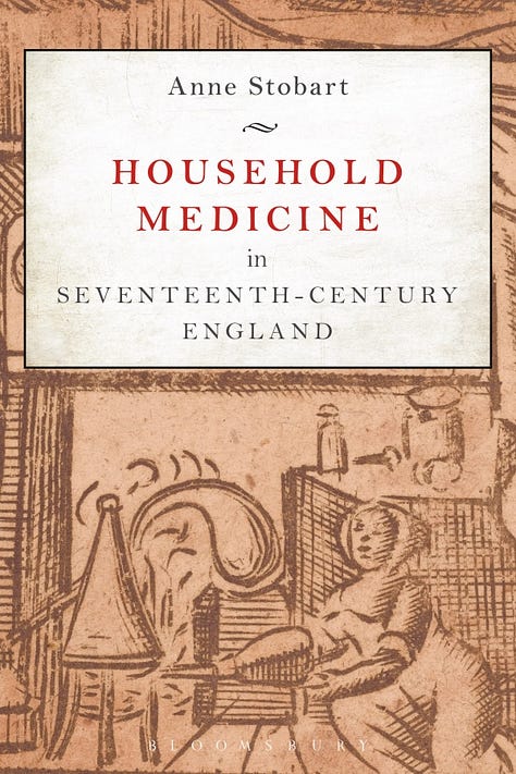 Household Medicine book cover, a flowering elder tree, and a dish with red rose hips