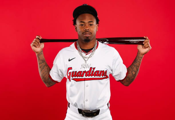 Kahlil Watson of the Cleveland Guardians poses for a portrait during Cleveland Guardians photo day at Goodyear Ballpark on February 20, 2025 in...