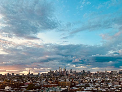 These are images of the Philly skyline over the course of an hour or so -- from sunset on April 17 to twilight.