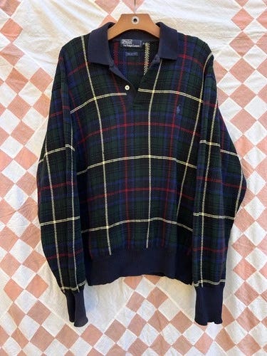 Vintage Polo Ralph Lauren Tartan Plaid Pullover Sweater Christmas Sz XL - Picture 1 of 14