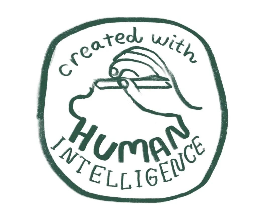 A badge with No AI Content and another with Created with Human Intelligence A badge with No AI Content and another with Created with Human Intelligence