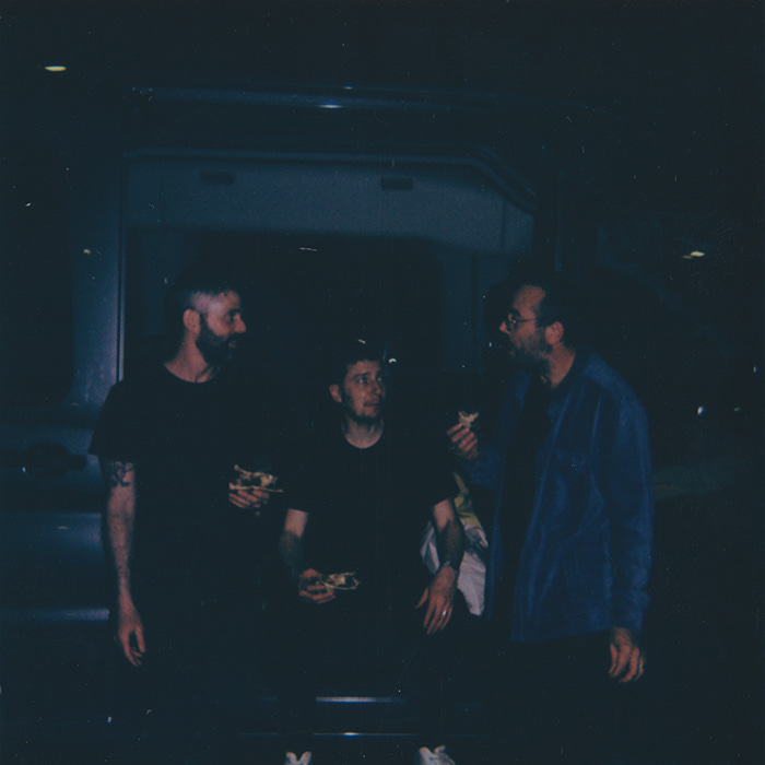 Sky reflection in the van window / Post show group shot (photo by Stephanie Bowman)