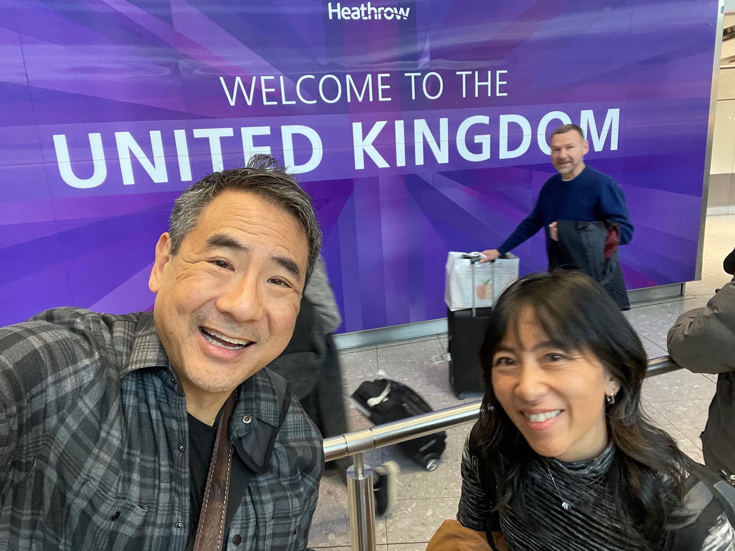 Stephen Pao and Marsha Pao at London Healthrow airport
