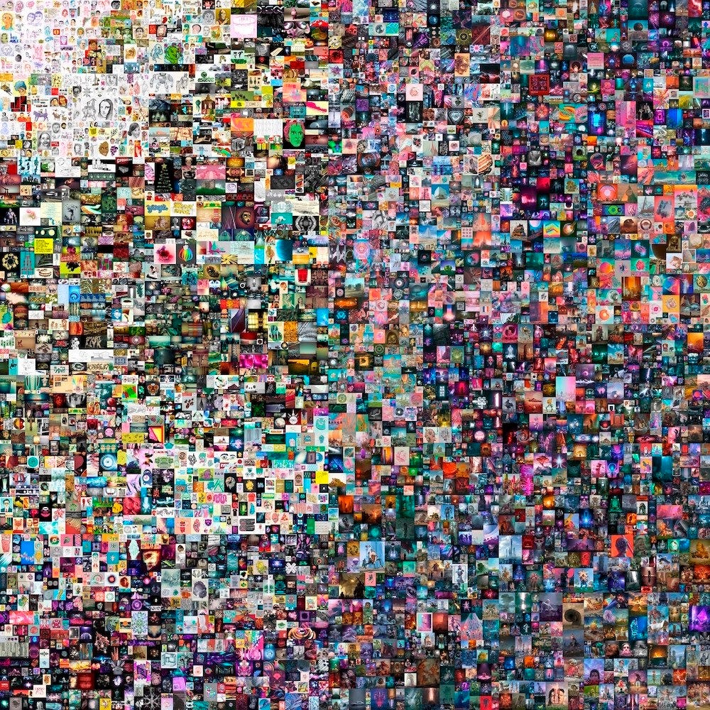 Beeple, Everydays – The First 5000 Days NFT, 21,069 pixels x 21,069 pixels (316,939,910 bytes). Image courtesy the artist and Christie's.