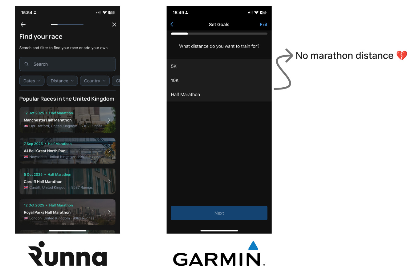 Choosing your race: Runna Vs Garmin
