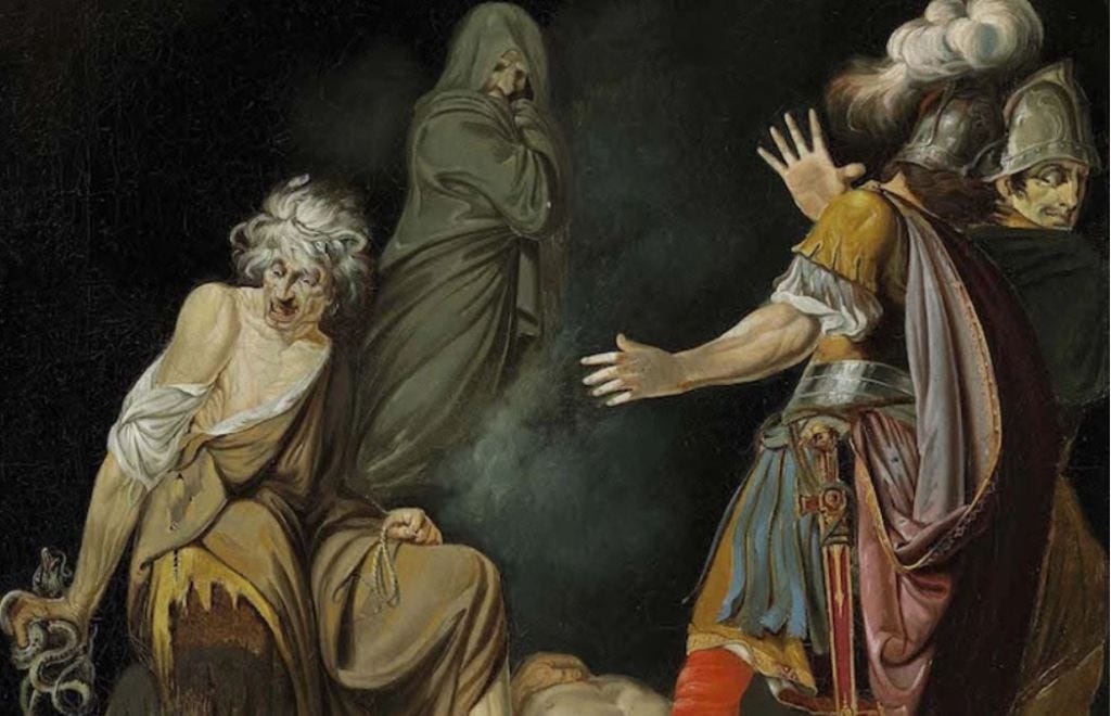 Pompey consults with a witch Pompey consults with a witch