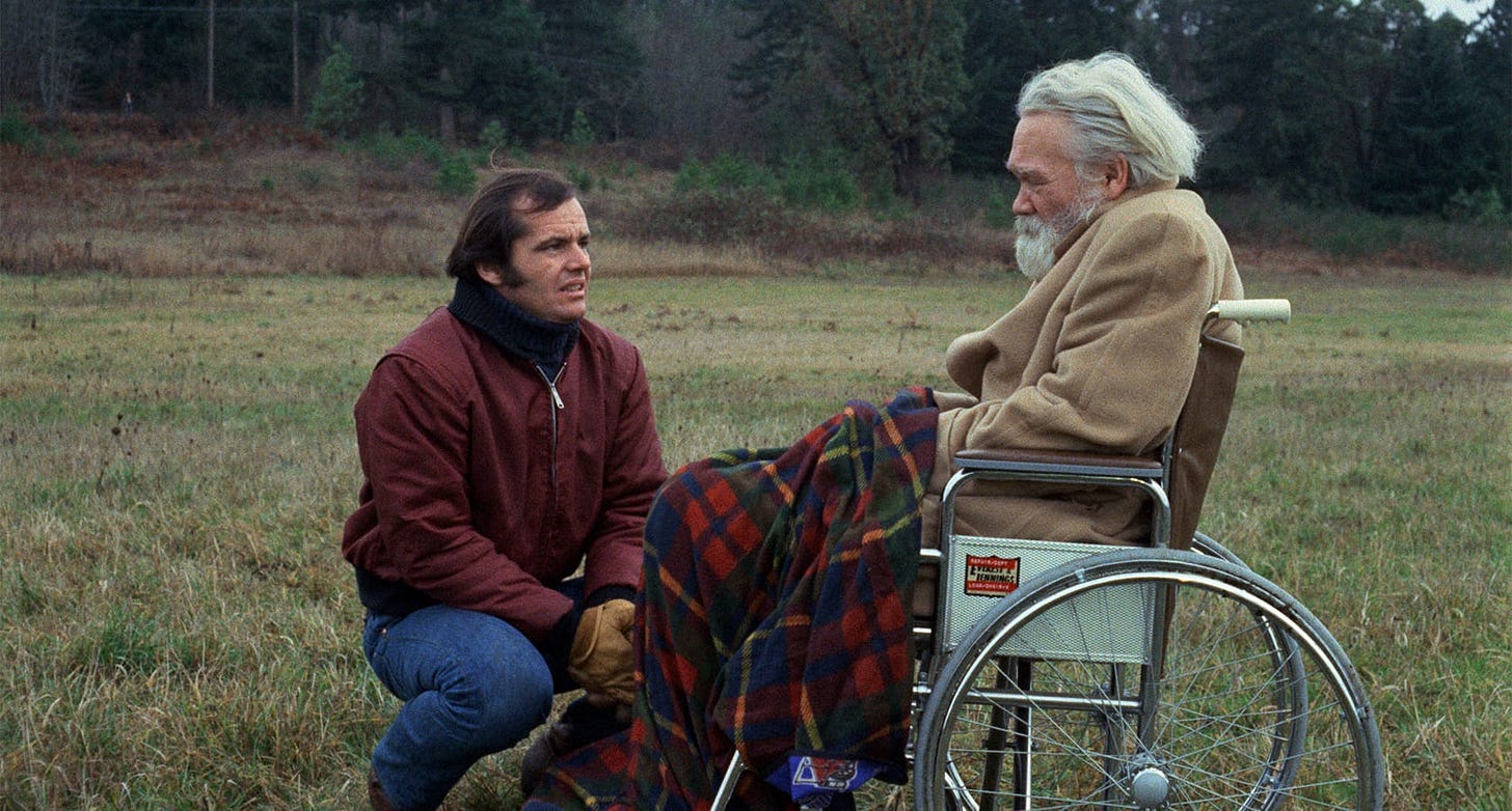 Five Easy Pieces | Still features Jack Nicholson as Bobby Dupea talking with his grandfather.