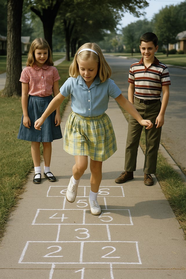 ChatGPT image 1960s children playing hopscotch