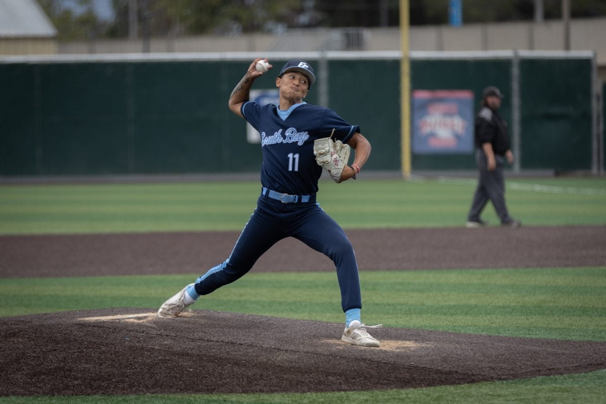 Adrian Pineda, pitches baseball from the pitcher's mound towards catcher. (Kaitlyn Gochez I The Union) Photo credit: Kaitlyn Gochez
