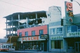 Damage to the Fifth Avenue Book Cache following the 1964 earthquake in Anchorage, Alaska.