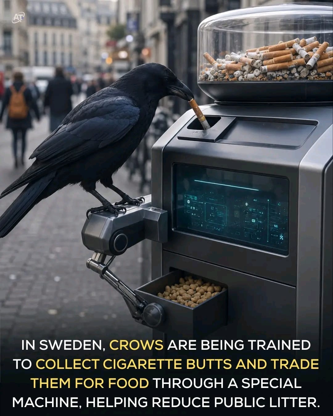 crows cigarette butts Watch: trained to collect in French theme park How Wild Crows in Sweden