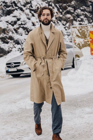Trenchcoat with Dress Boots Outfits For Men: A trenchcoat and grey dress pants are among the fundamental elements of a solid menswear collection. Dress boots integrate wonderfully within many looks. Trenchcoat with Dress Boots Outfits For Men: A trenchcoat and grey dress pants are among the fundamental elements of a solid menswear collection. Dress boots integrate wonderfully within many looks.