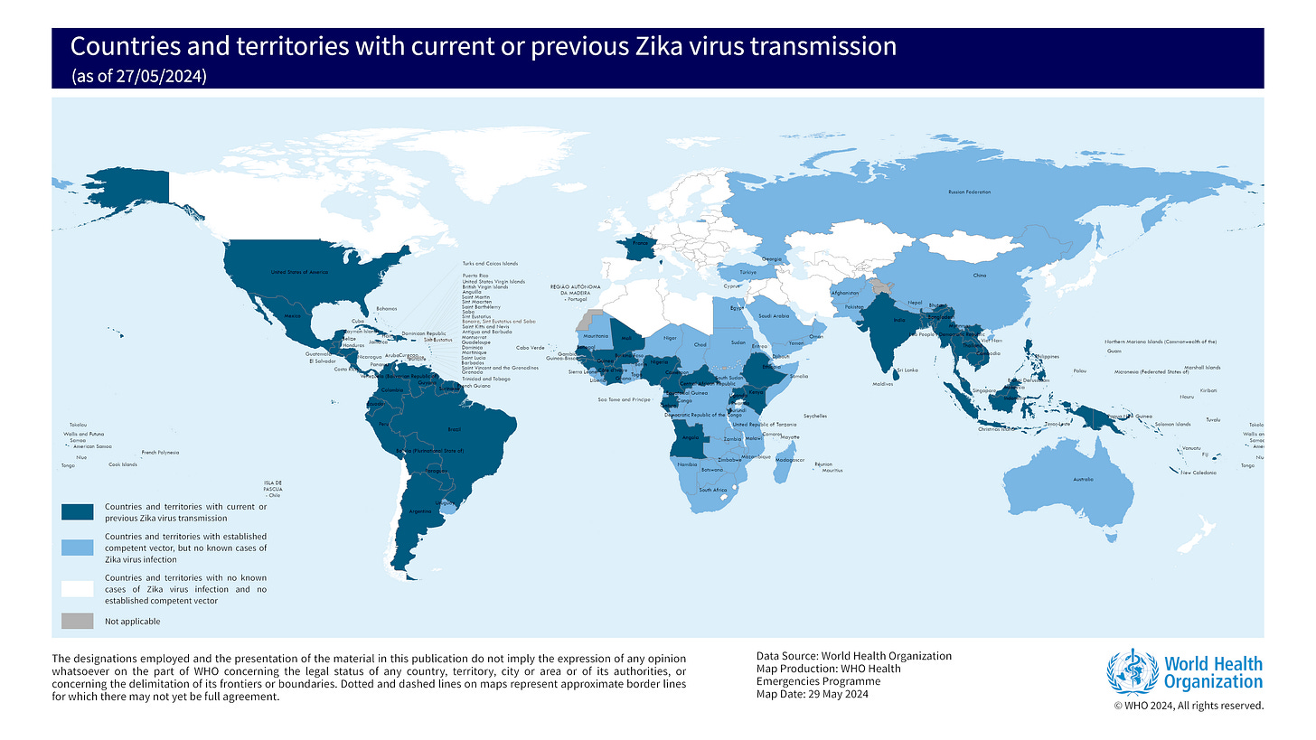There are Zika cases in many countries, although not on the scale of the last epidemic.