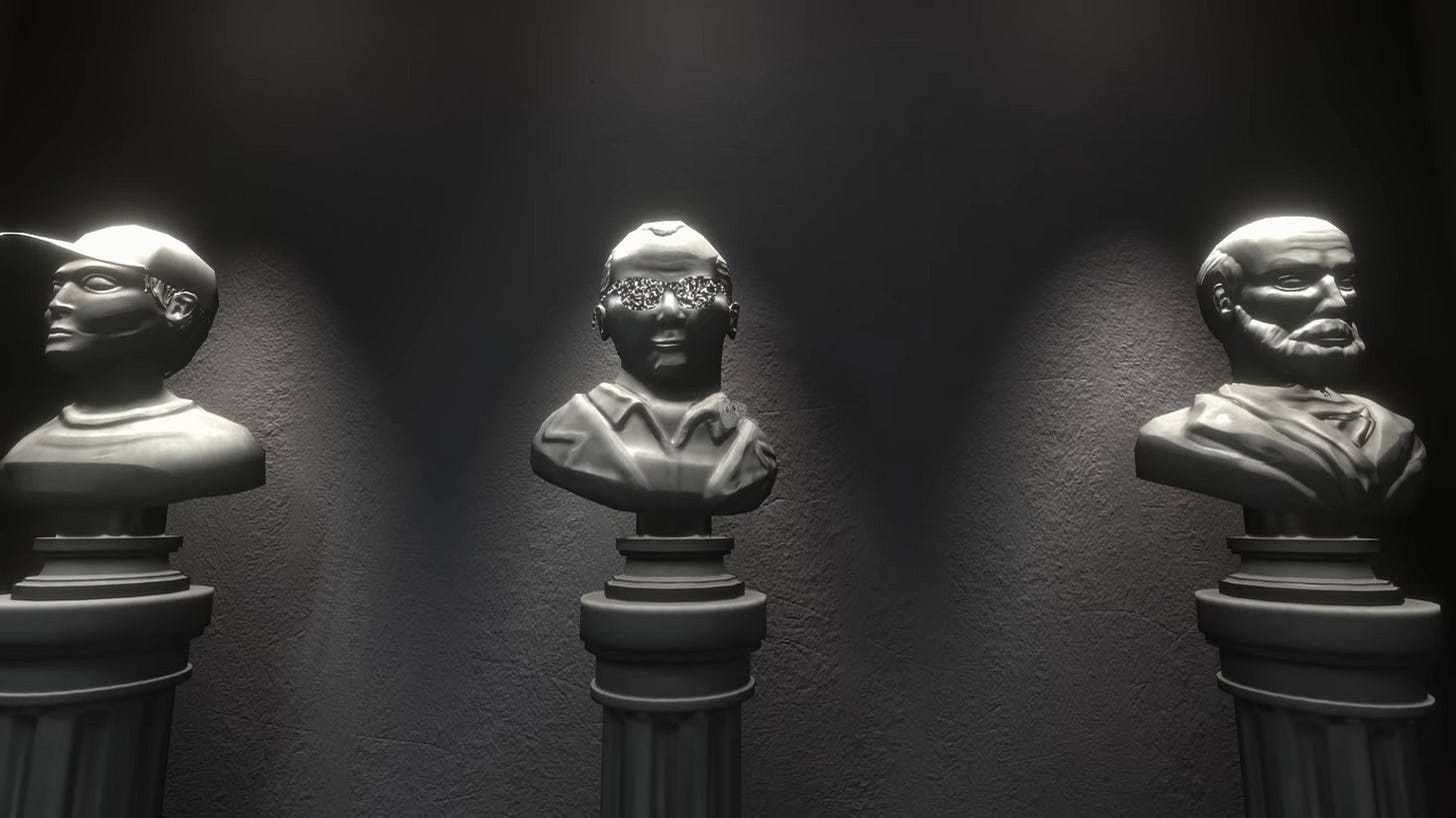 The sunglasses appear via static when the statue is illuminated.