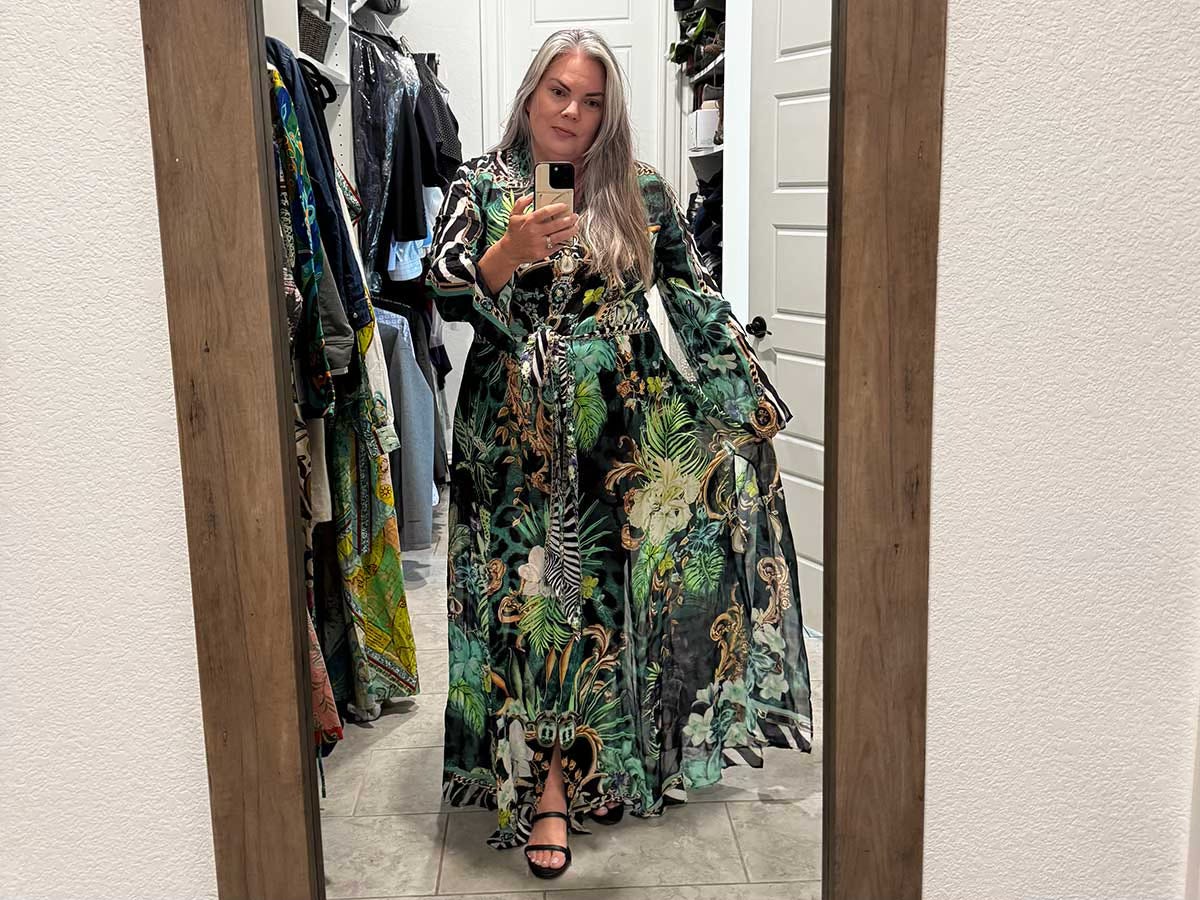 Selfie in green Camilla dress Selfie in green Camilla dress