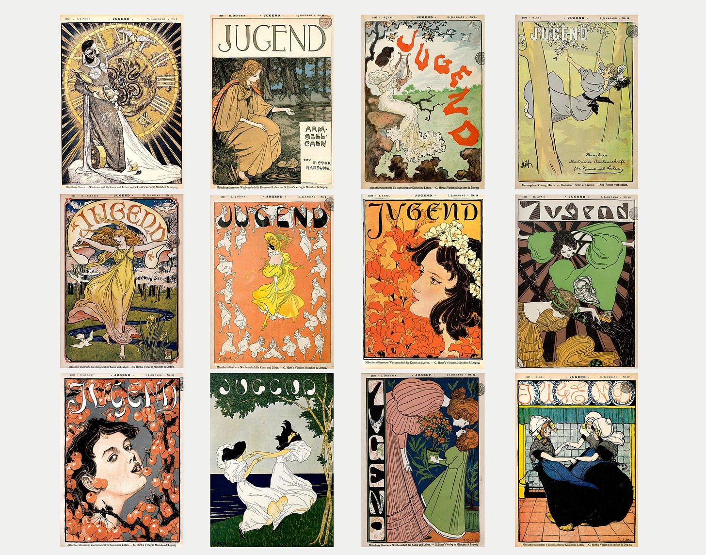 Art Nouveau Set Of 12 Vintage Cover Magazine Jugend 1890s | Etsy