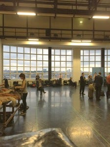 The rehearsal hall where initial costuming and makeup took place, with the Paris skyline in the background The rehearsal hall where initial costuming and makeup took place, with the Paris skyline in the background