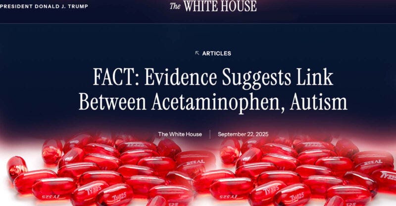 tylenol gel caps and screenshot of white house website