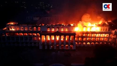 The presidential palace in Nepal was razed to the ground after being set alight by rampaging protesters
