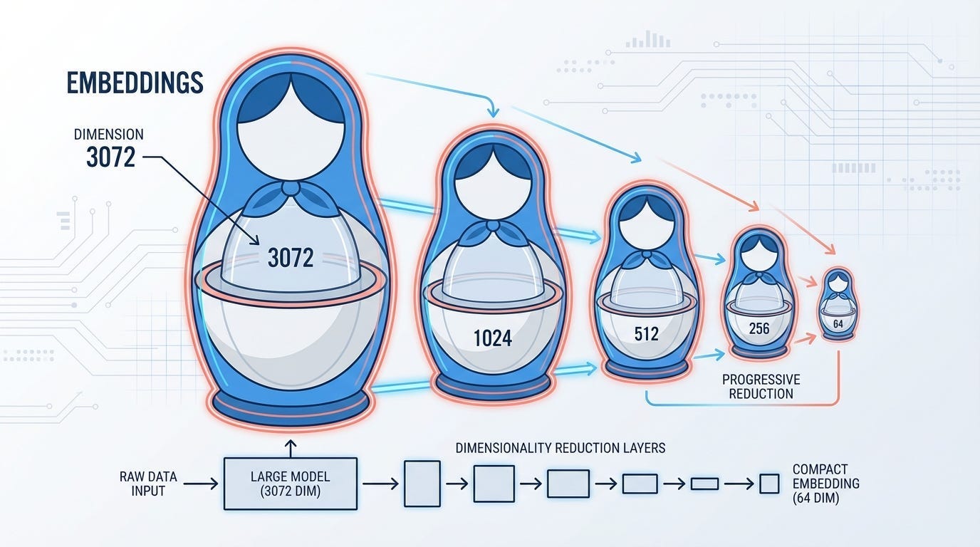Matryoshka embeddings: How to make vector search 5x faster | by Stéphane Derosiaux | Data Science Collective | Medium Matryoshka embeddings: How to make vector search 5x faster | by Stéphane Derosiaux | Data Science Collective | Medium