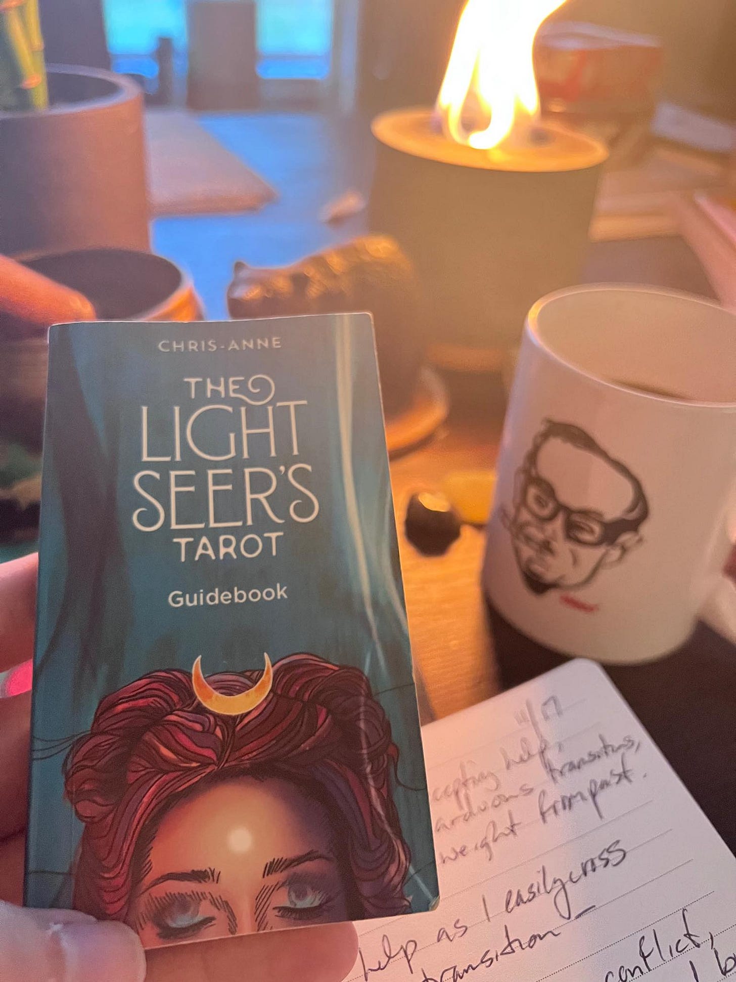 May be an image of ‎text that says '‎CHRIS CHRIS-ANNE ANNE THEG LIGHT SEER'S TAROT Guidebook frompast transih transitus, صل as ardvons weight easilzenss Ansition EYO‎'‎