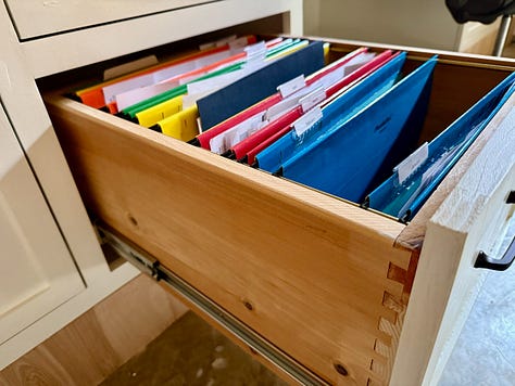 Montage of images showing drawers being built, installed, and in use.