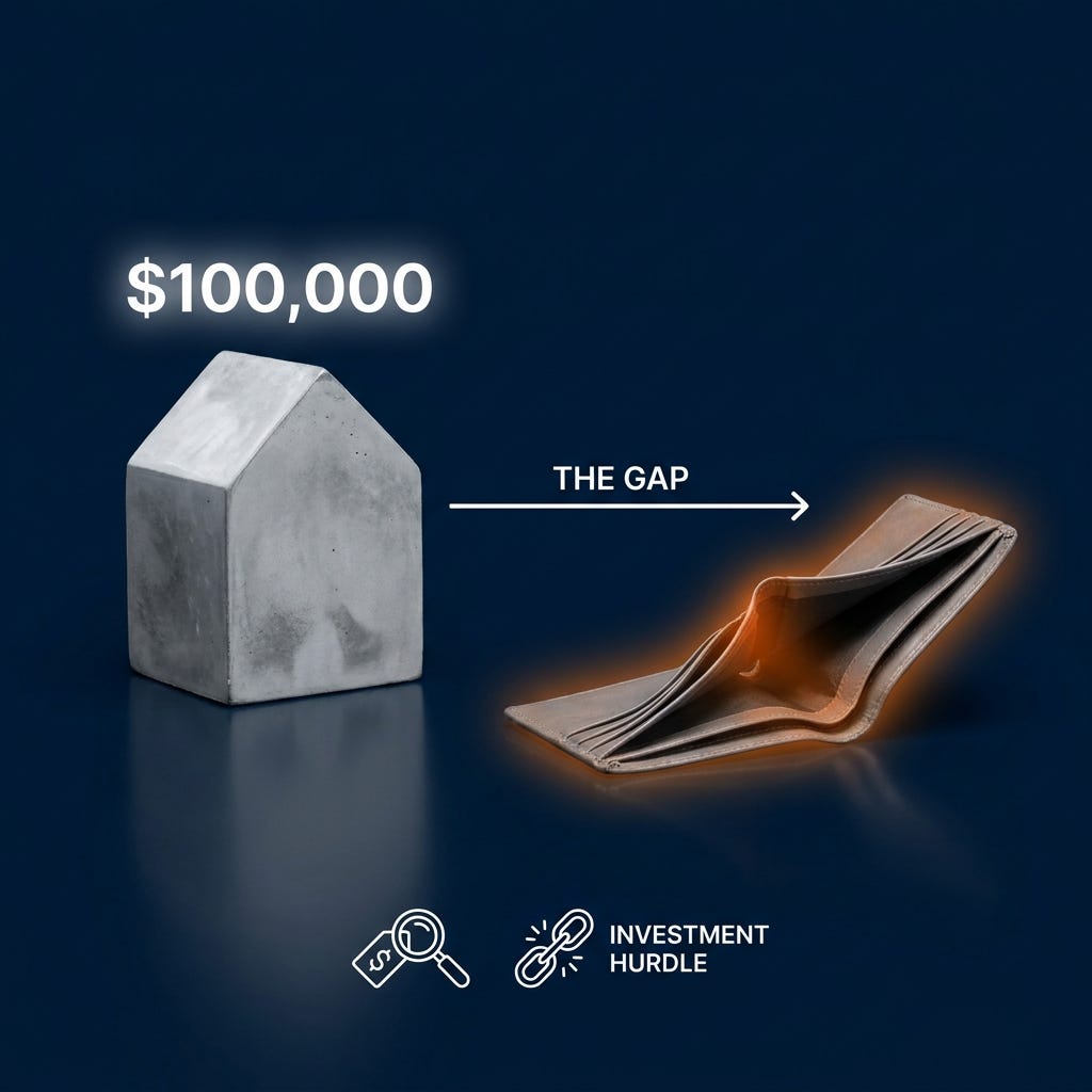 The obstacle: a $100,000 property and an empty wallet