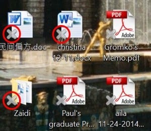 Grey X on shortcut icons