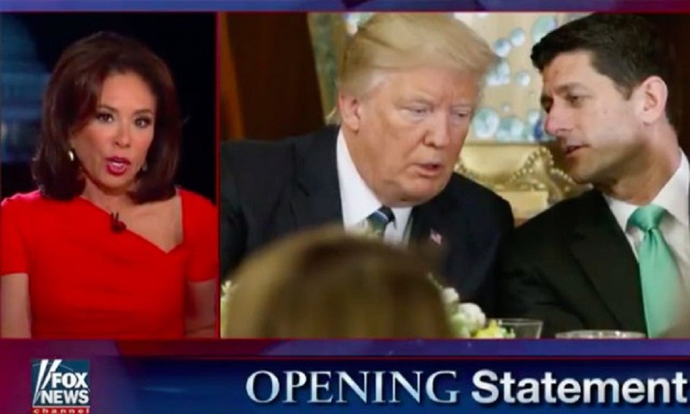 Donald Trump attacks Paul Ryan with Fox News' Jeanine Pirro 2017 images Donald Trump attacks Paul Ryan with Fox News' Jeanine Pirro 2017 images