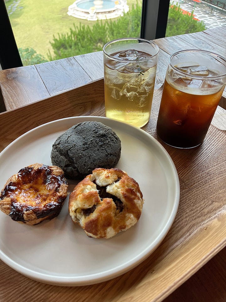 Close up of pastry and drinks