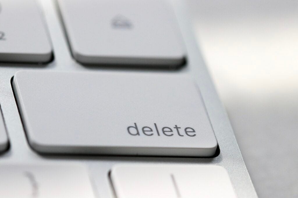 Delete key on iMac keyboard. Communication. Internet. Online business. Work from home.