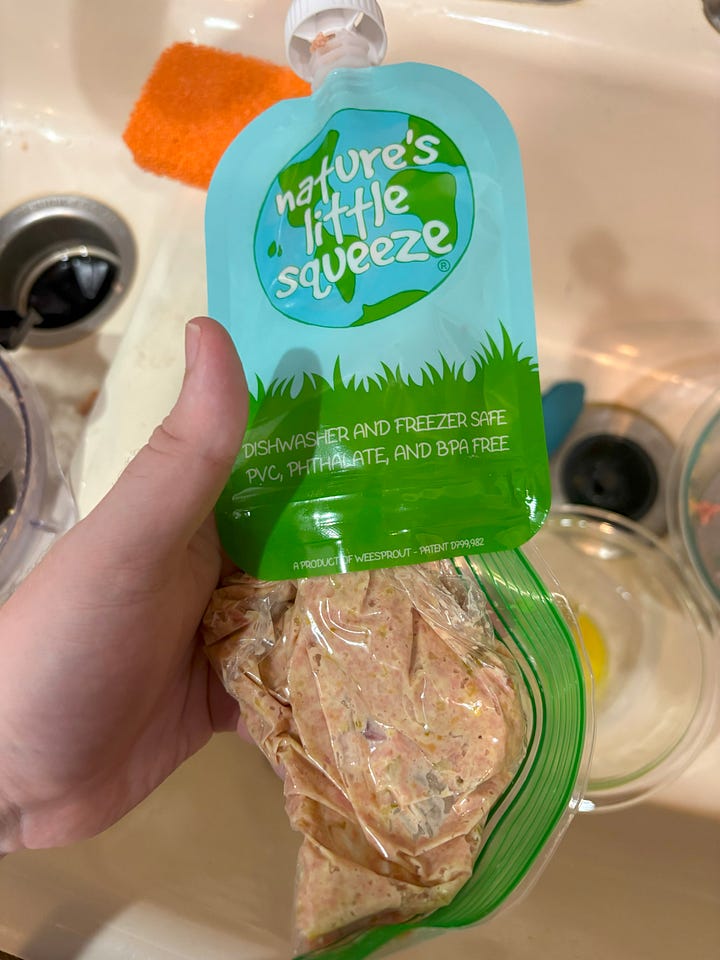 Ground hot dog in a squeezy pack.