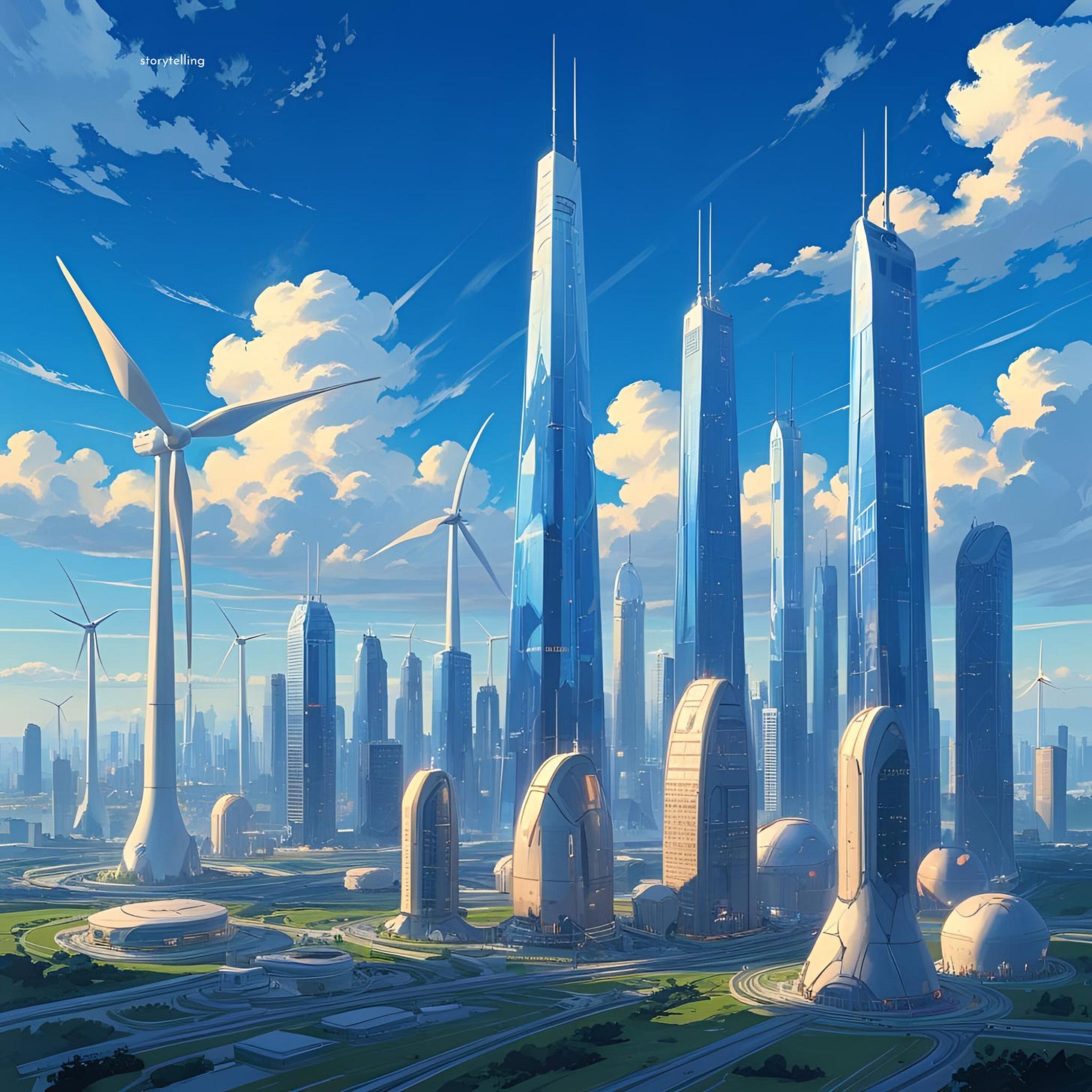 futuristic city with sustainble energy