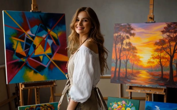 A person standing in front of paintings

AI-generated content may be incorrect.