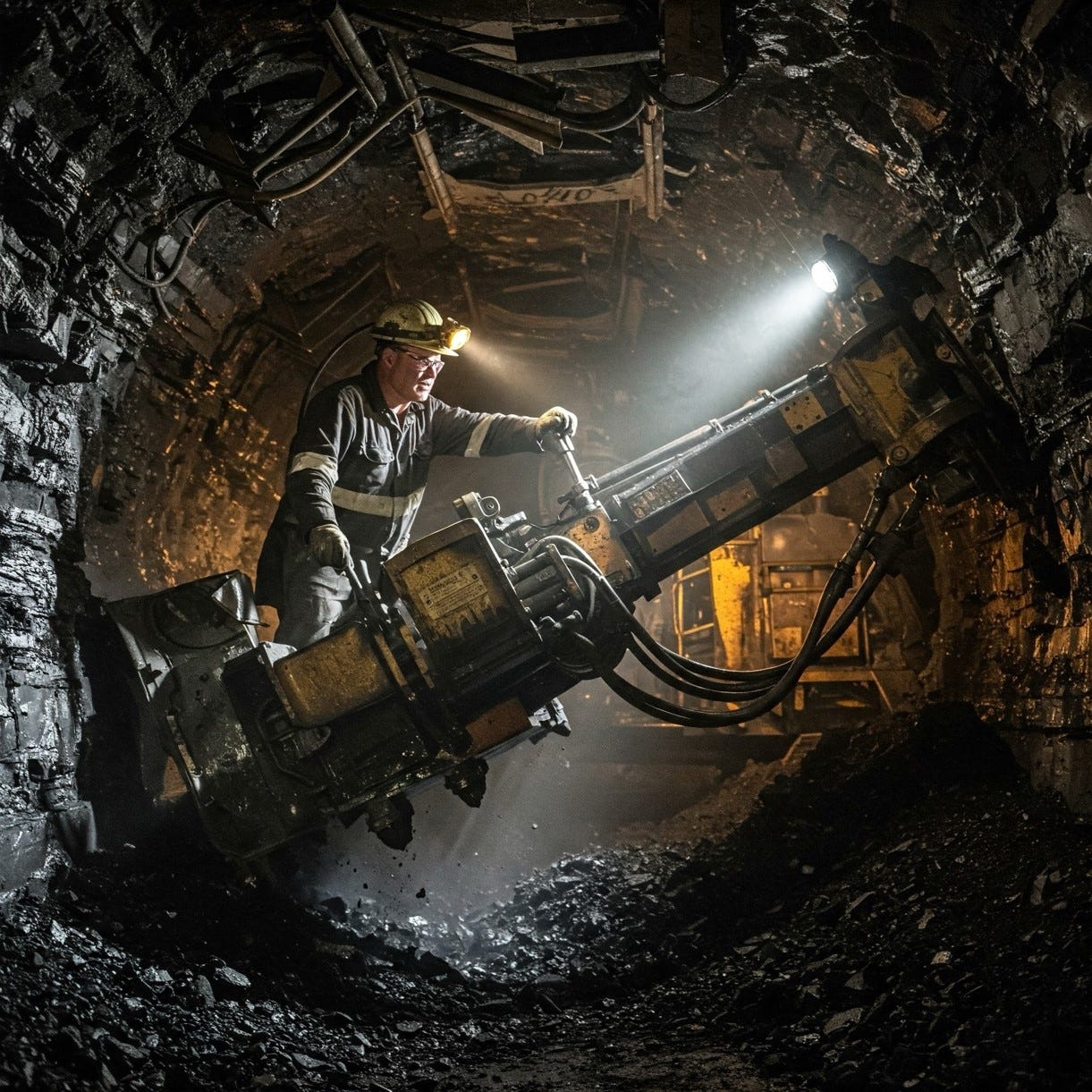 Image of individual in tunnel doing mining work.