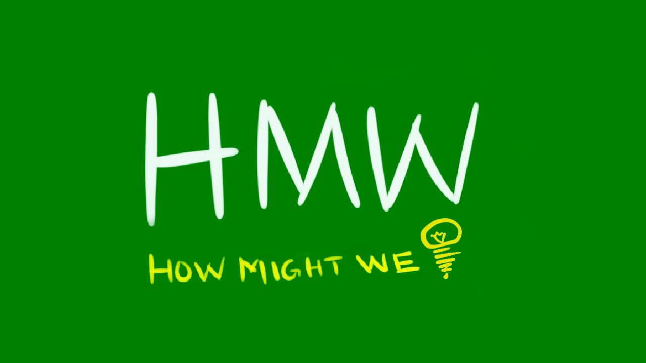How Might We (HMW) lettering on green background