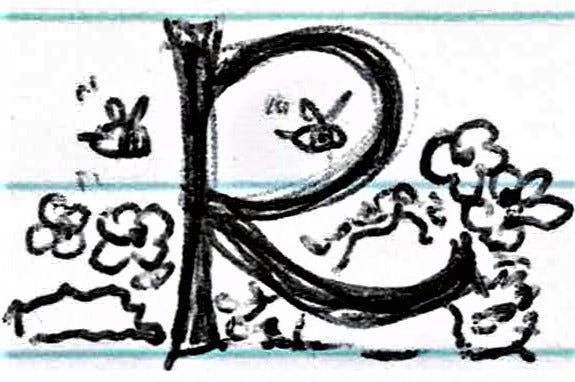 R is for Rockrose Drop Cap sketch, A-to-Z Primer of Plants from God's Word