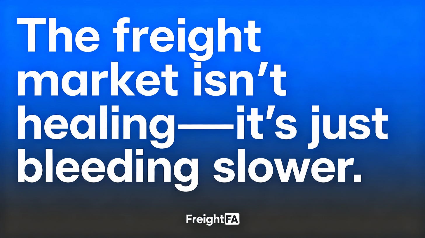 Quote tile for LinkedIn engagement: "Bleeding slower" key insight from FreightFA Quote tile for LinkedIn engagement: "Bleeding slower" key insight from FreightFA