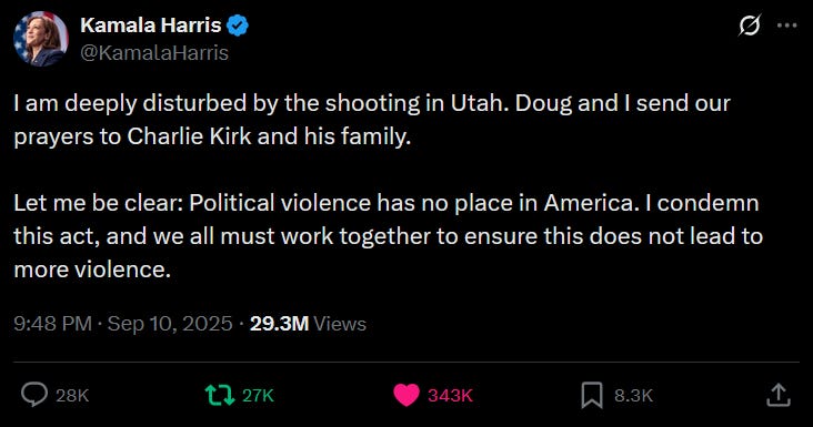 kamala harris condolences charlie kirk