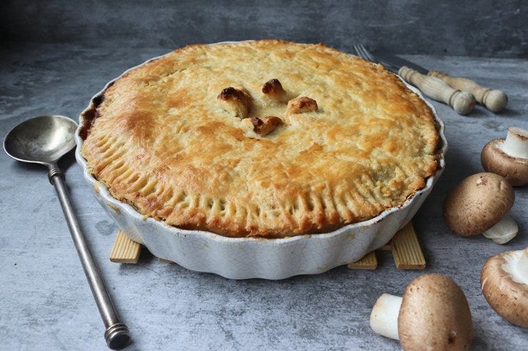 Pastel de pollo y champiñones